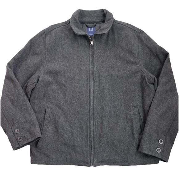 Men's Wool Gap Coat Size Large Gray Zipper Front Lined Vintage Jacket Y2K - Picture 1 of 13